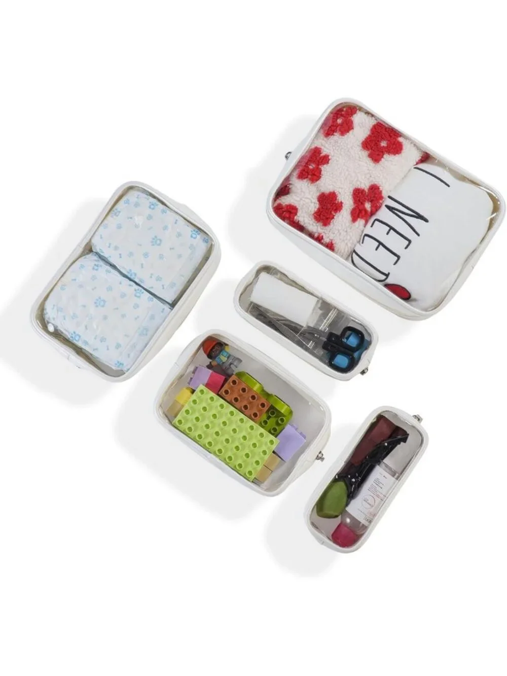TSA Approved 5-Piece Clear Diaper Bag Organizer Set - Waterproof Travel Pouches